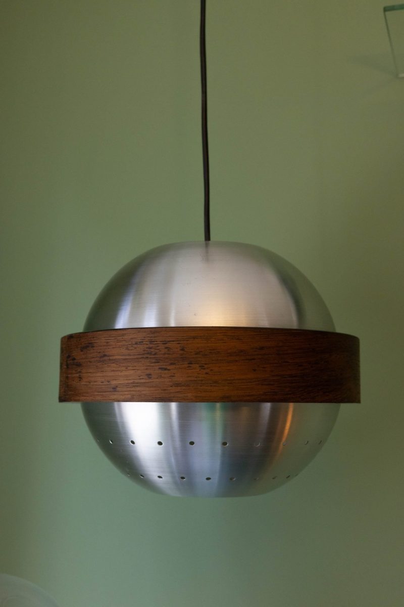 Vintage Space-Age Hanglamp met Houten Ring - Afbeelding 4