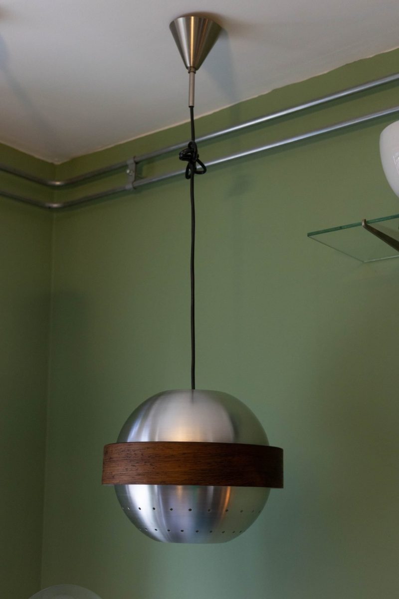 Vintage Space-Age Hanglamp met Houten Ring - Afbeelding 2